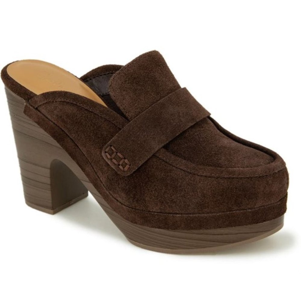 Splendid Vina Platform Clogs Suede Slip On Heels Chocolate Brown Size 9 NEW